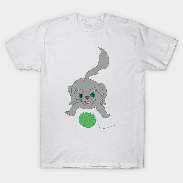 A cat plays with a ball of thread T-Shirt by Alekvik